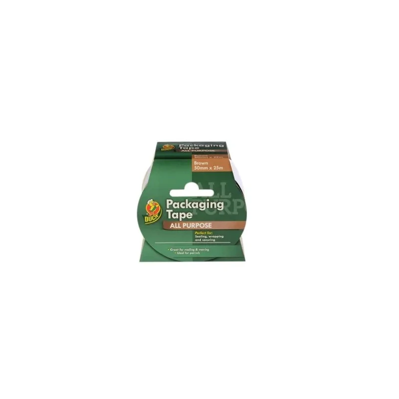 DUCK TAPE Brown Packing Tape, 50mm Width x 25m Length, Polypropylene Backing, Rubber Adhesive 223554