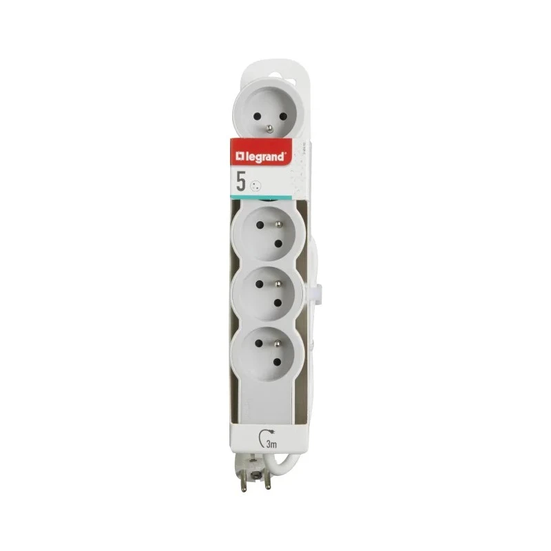 Legrand Extension Lead 3 m Cable Length 5 Socket Type E 16A 3680W Impact Resistance IK04 RoHS Compliant 049492
