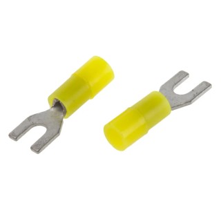 RS PRO Insulated Fork Terminal, 26 AWG to 22 AWG Nylon Yellow Insulation M2 Stud Size 5mm Width 0.5mm Thickness 239-4155