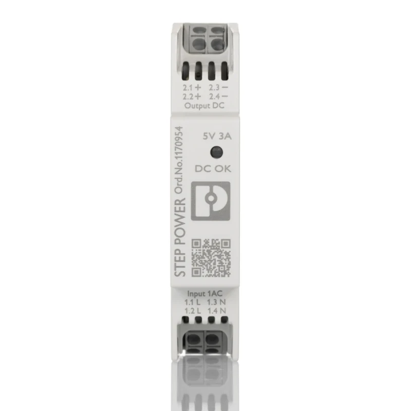 Phoenix Contact STEP POWER Series Switched Mode DIN Rail Power Supply 240V AC Input 5V DC 3A Output 15W 1170954