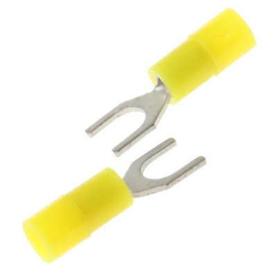 RS PRO Insulated Fork Terminal 26 AWG to 22 AWG Nylon Yellow M3 Stud Size 5mm Width Tin Plated Copper Contacts 239-4177