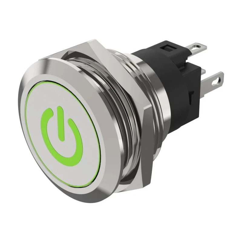 EAO 82 Series Illuminated Push Button Switch, Momentary, Panel Mount, 22.3 mm Cutout, SPDT Contact, Green 82-6151.1A34.B002