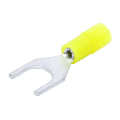 RS PRO Insulated Fork Terminal, Nylon, Yellow, 26 AWG to 22 AWG, M4 Stud Size, Tin Plated Copper Contact 239-4199