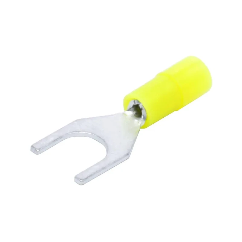 RS PRO Insulated Fork Terminal, Nylon, Yellow, 26 AWG to 22 AWG, M4 Stud Size, Tin Plated Copper Contact 239-4199