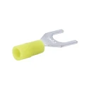 RS PRO Insulated Fork Terminal, Nylon, Yellow, 26 AWG to 22 AWG, M4 Stud Size, Tin Plated Copper Contact 239-4199