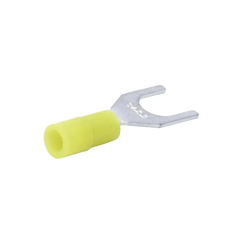 RS PRO Insulated Fork Terminal, Nylon, Yellow, 26 AWG to 22 AWG, M4 Stud Size, Tin Plated Copper Contact 239-4199