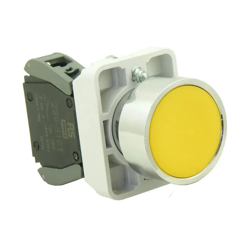 RS PRO Push Button Complete Unit Panel Mount 23 mm Cutout Yellow SPST IP65 239-8180