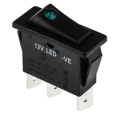 Arcolectric (Bulgin) Ltd Illuminated SPST On-Off Rocker Switch Panel Green Rectangular Actuator 16A 125V AC 85°C C5503PLLAB