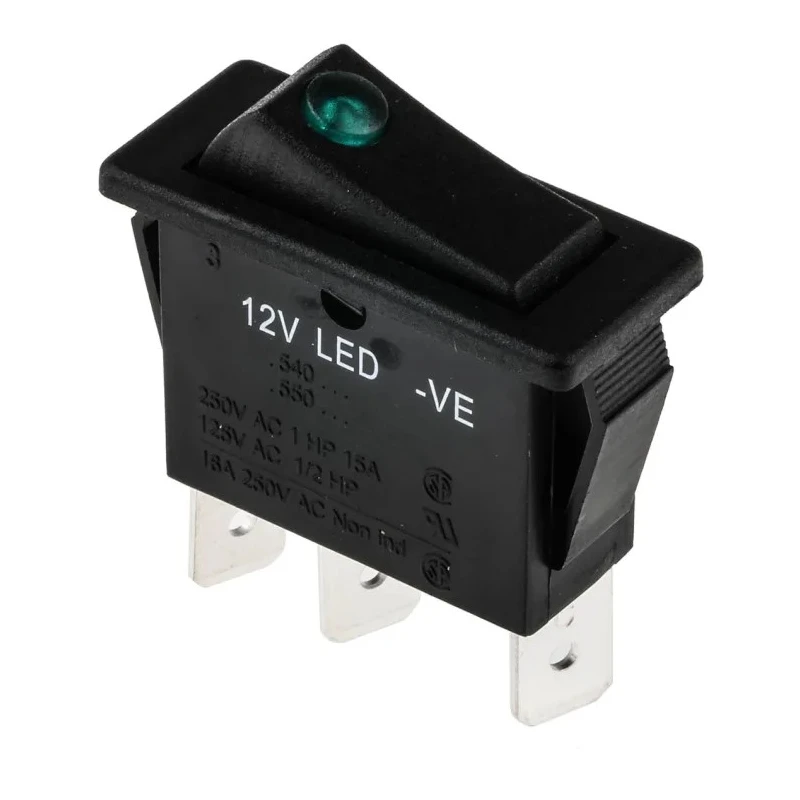 Arcolectric (Bulgin) Ltd Illuminated SPST On-Off Rocker Switch Panel Green Rectangular Actuator 16A 125V AC 85°C C5503PLLAB