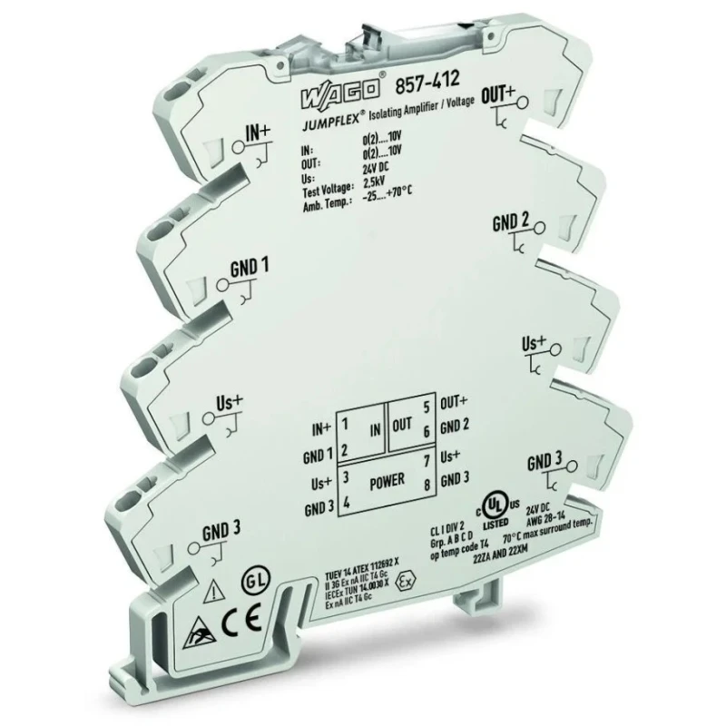 WAGO Signal Conditioner, Voltage Input, Current/Voltage Output, 24V DC Supply, IECEx Certified, Model 857-412