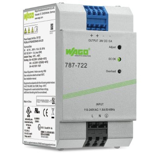 WAGO 787 Switched Mode DIN Rail Power Supply 230V AC/DC Input 24V DC, 5 A Output, 120W Power 787-722