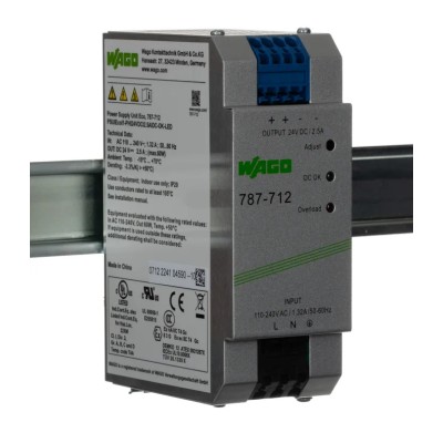 WAGO Switched Mode DIN Rail Power Supply 230V AC/DC Input 24V DC, 2.5A Output, 60W 787-712