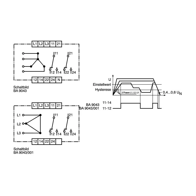 Dold Monitoring Relay 3 Phase DPDT DIN Rail Undervoltage 230V AC 400V BA9043/001 3AC50-400Hz 400V