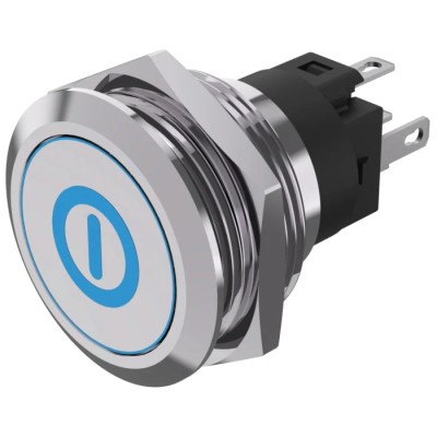 EAO 82 Series Illuminated Push Button Switch Momentary Panel Mount SPDT Blue LED 22.3 mm Cutout IP65 IP67 82-6151.1A24.B001