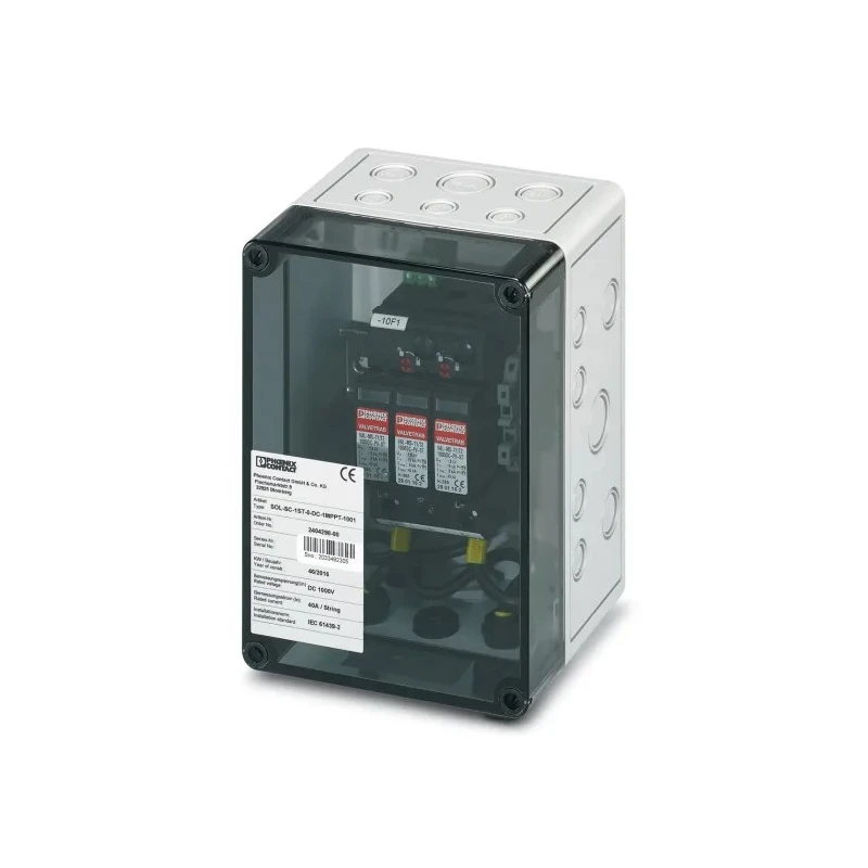 Phoenix Contact SOL-SC-1ST-0-DC-1MPPT-2001 Series Polycarbonate Junction Box, IP65, 111 mm x 130 mm x 180 mm 2403338