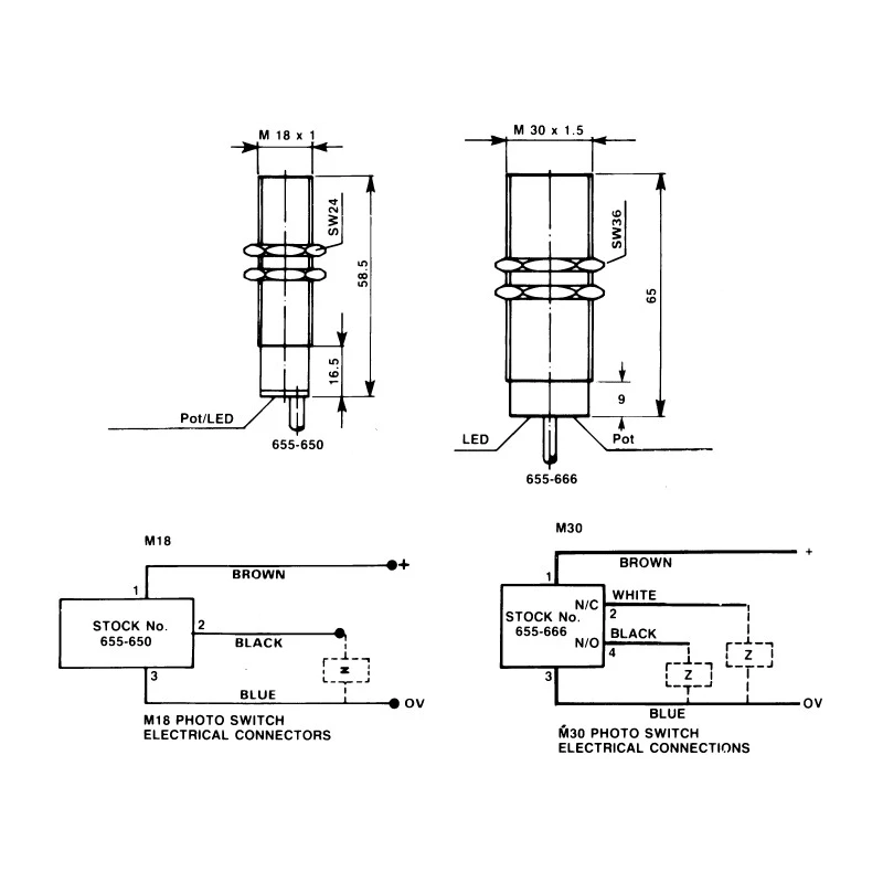 Baumer Diffuse Photoelectric Sensor Barrel Sensor 300 mm to 1.5 m Detection Range PNP Output IP65 FZAM 30P5002