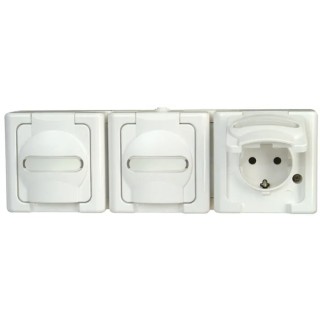 Kopp White 16A 3 Gang Surface Mount Plug Socket Indoor & Outdoor Type F 1313.0200.6
