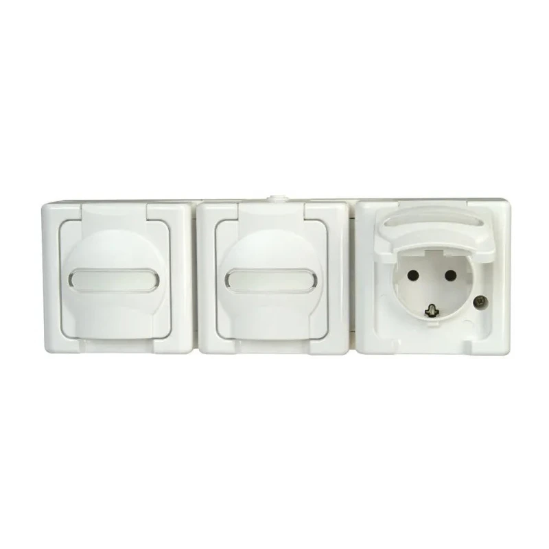 Kopp White 16A 3 Gang Surface Mount Plug Socket Indoor & Outdoor Type F 1313.0200.6