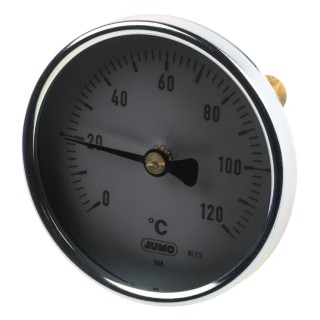 Jumo Bimetallic Dial Thermometer 120 °C Galvanised Steel Case 80mm 608001/0180-818-913-12-104-46-46-50/000