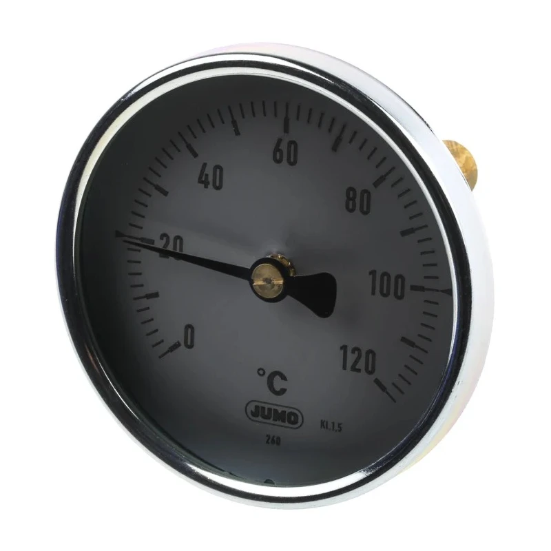 Jumo Bimetallic Dial Thermometer 120 °C Galvanised Steel Case 80mm 608001/0180-818-913-12-104-46-46-50/000