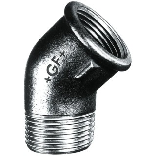 Georg Fischer Black Oxide Malleable Iron Fitting 45° Elbow Male BSPT 1/2 in to Female BSPP 1/2 in 770121104
