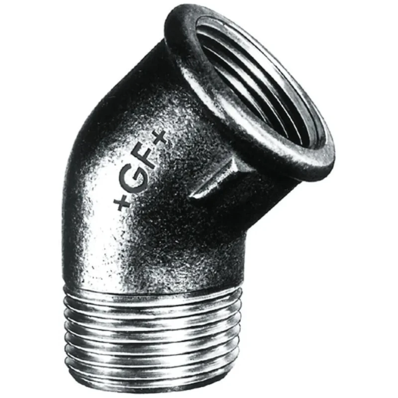 Georg Fischer Black Oxide Malleable Iron Fitting 45° Elbow Male BSPT 1/2 in to Female BSPP 1/2 in 770121104