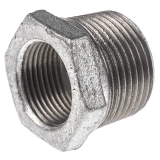 Georg Fischer Galvanised Malleable Iron Fitting Straight Reducer Bush Male BSPT 1 in to Female BSPP 3/4 in 770241227