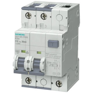 Siemens Residual Current Circuit Breaker with Overload Protection 13A Current Rating 2-Pole 30 mA Trip 5SU1324-6FA13