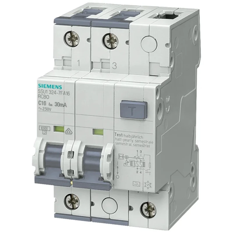 Siemens Residual Current Circuit Breaker with Overload Protection 25A Current Rating 2-Pole 30 mA Trip 5SU1324-7KX25