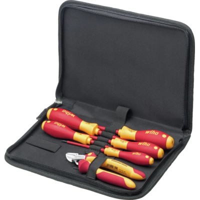 Wiha 7 Piece Electrician Tool Kit with Screwdriver, Cutters, Pouch, VDE/1000V Approved 33969
