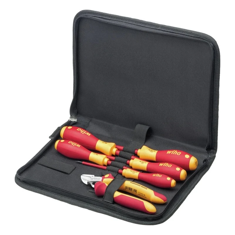 Wiha 7 Piece Electrician Tool Kit with Screwdriver, Cutters, Pouch, VDE/1000V Approved 33969
