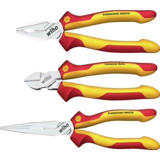 Wiha Professional 3-Piece Plier Set Including Cutters, Long Nose and Combination Pliers 26852