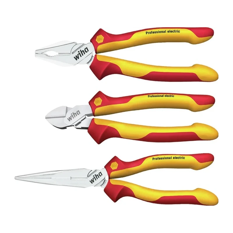 Wiha Professional 3-Piece Plier Set Including Cutters, Long Nose and Combination Pliers 26852