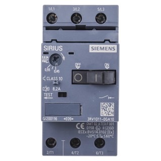 Siemens Motor Protection Circuit Breaker 450mA, 630mA, 3 Poles, 690V, IP20, -20°C to 60°C 3RV1011-0GA10