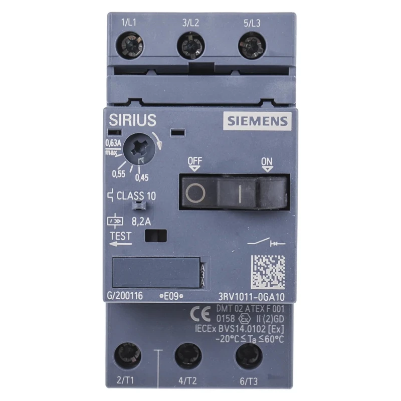 Siemens Motor Protection Circuit Breaker 450mA, 630mA, 3 Poles, 690V, IP20, -20°C to 60°C 3RV1011-0GA10