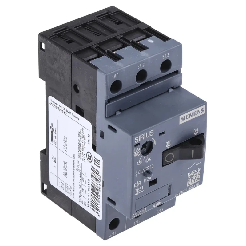 Siemens Motor Protection Circuit Breaker 450mA, 630mA, 3 Poles, 690V, IP20, -20°C to 60°C 3RV1011-0GA10