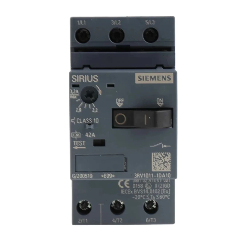 Siemens 3 Pole Motor Protection Circuit Breaker, 3.2A Current, 690V, IP20, -20°C to 60°C, 3RV1011-1DA10