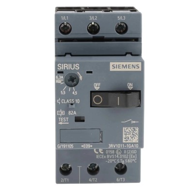 Siemens 4.5A, 6.3A 3RV1 Motor Protection Circuit Breaker 690V AC, IP20, Operating Temp -20°C to 60°C 3RV1011-1GA10