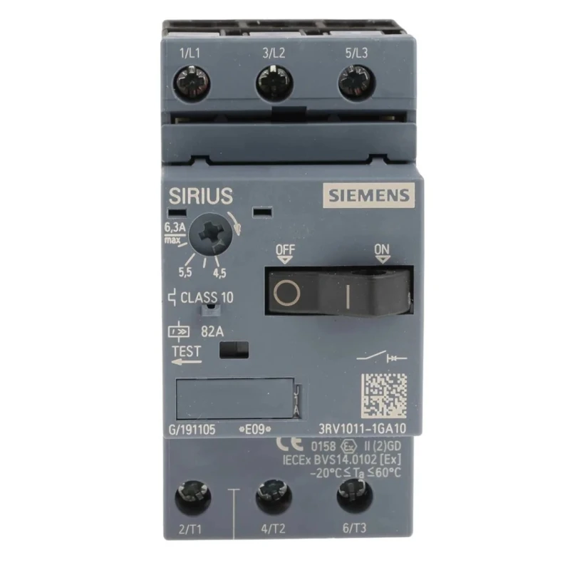 Siemens 4.5A, 6.3A 3RV1 Motor Protection Circuit Breaker 690V AC, IP20, Operating Temp -20°C to 60°C 3RV1011-1GA10
