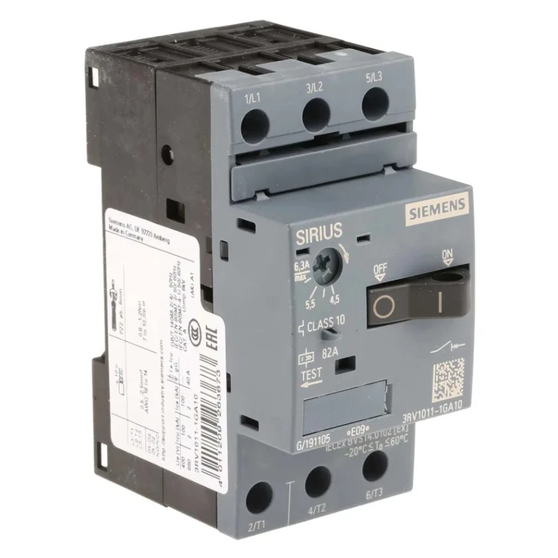 Siemens 4.5A, 6.3A 3RV1 Motor Protection Circuit Breaker 690V AC, IP20, Operating Temp -20°C to 60°C 3RV1011-1GA10
