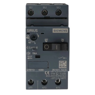Siemens Motor Protection Circuit Breaker , 12A/9A Current Rating, 690V Supply Voltage, IP20, 3 Poles, -20°C to 3RV1011-1KA10