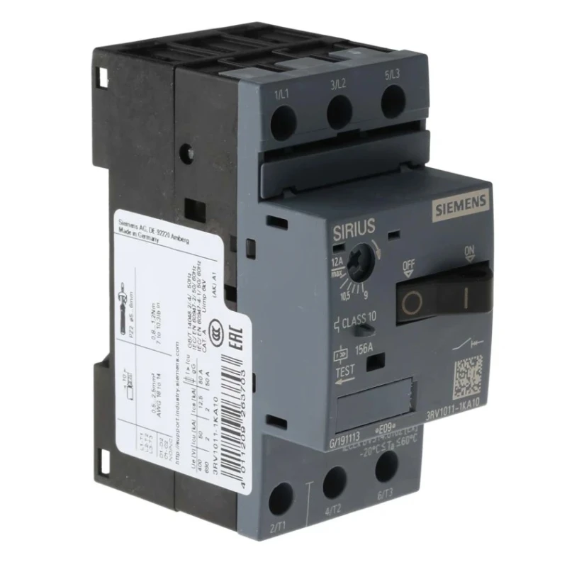 Siemens Motor Protection Circuit Breaker , 12A/9A Current Rating, 690V Supply Voltage, IP20, 3 Poles, -20°C to 3RV1011-1KA10