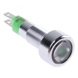 Signal Construct Green LED Panel Mount Indicator 8 mm Tab Termination IP67 12-14V SMLD08212