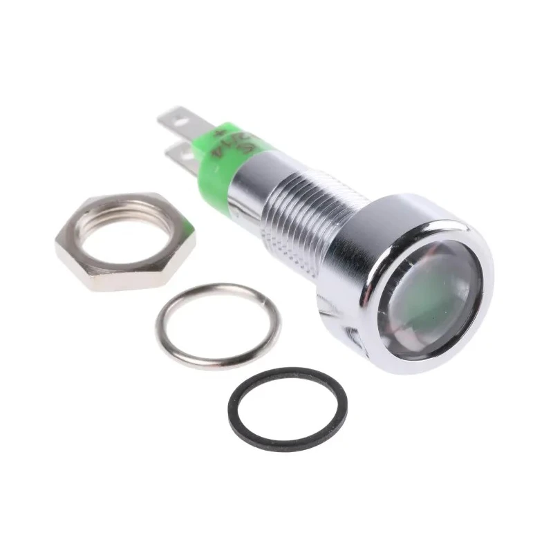 Signal Construct Green LED Panel Mount Indicator 8 mm Tab Termination IP67 12-14V SMLD08212