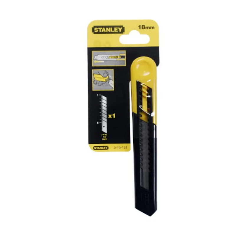 Stanley Safety Knife with Snap-off Blade Retractable 7 Blade Segments Light Duty 18mm Blade Width 165mm Length 0-10-151