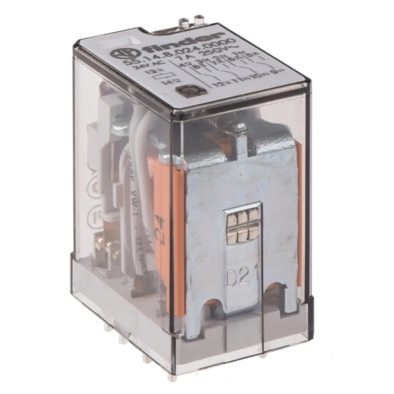 Finder 4PDT PCB Power Relay, 24V AC Coil, 7A Switching Current, Silver Alloy Contacts, Model 55.14.8.024.0000