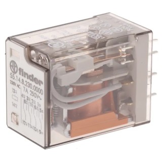 Finder Power Relay 230V AC Coil Voltage 7A Switching Current 4PDT PCB Mount 55 Series 55.14.8.230.0000