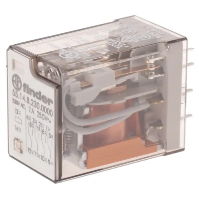 Finder Power Relay 230V AC Coil Voltage 7A Switching Current 4PDT PCB Mount 55 Series 55.14.8.230.0000