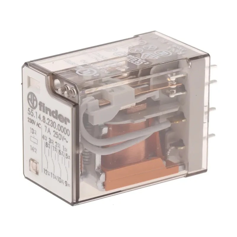 Finder Power Relay 230V AC Coil Voltage 7A Switching Current 4PDT PCB Mount 55 Series 55.14.8.230.0000