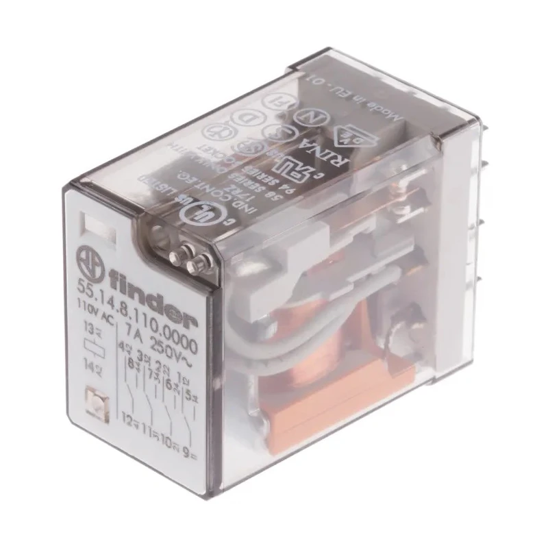Finder PCB Power Relay 110V AC Coil 7A Switching Current 4PDT 55.14.8.110.0000